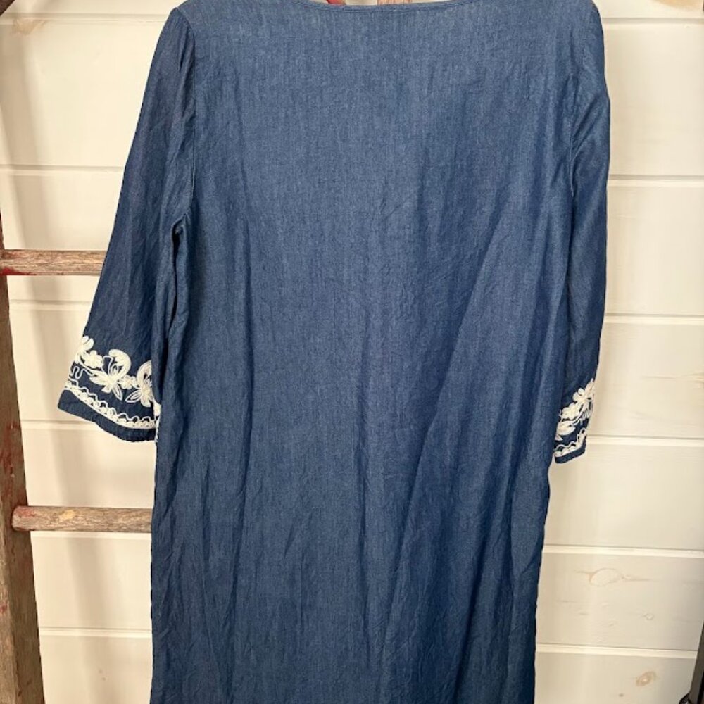 ECI New York Denim Blue Jean Dress Size 8 With White Lace - Picture 6 of 6